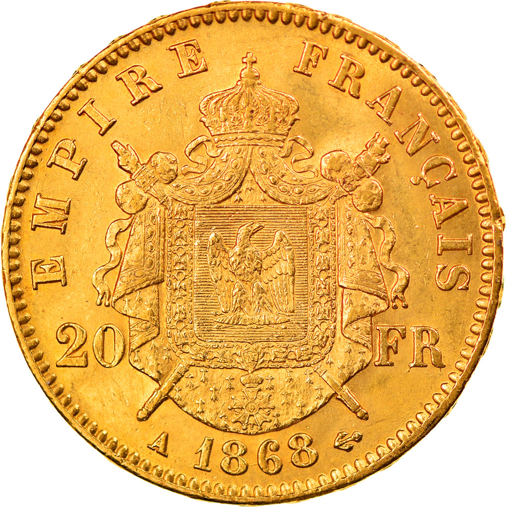 Coin, France, Napoléon III, 20 Francs, 1868, Paris, AU(50-53), Gold, KM:801.1