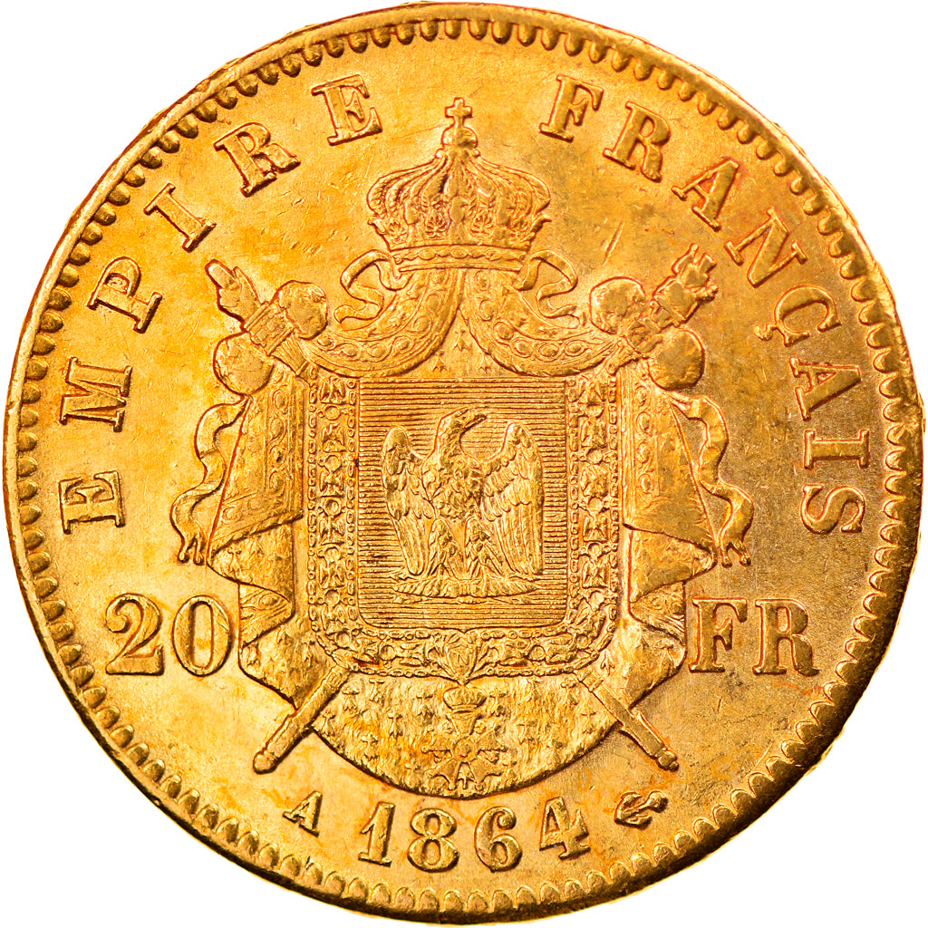 Munten, Frankrijk, Napoléon III, 20 Francs, 1864, Paris, PR, Goud, KM:801.1