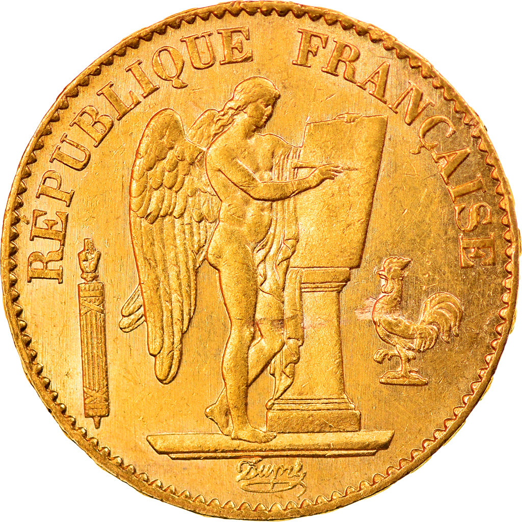 Moeda, França, Génie, 20 Francs, 1876, Paris, AU(55-58), Dourado, KM:825
