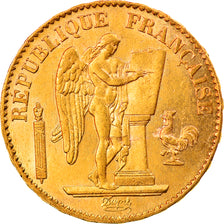 Moeda, França, Génie, 20 Francs, 1876, Paris, AU(55-58), Dourado, KM:825
