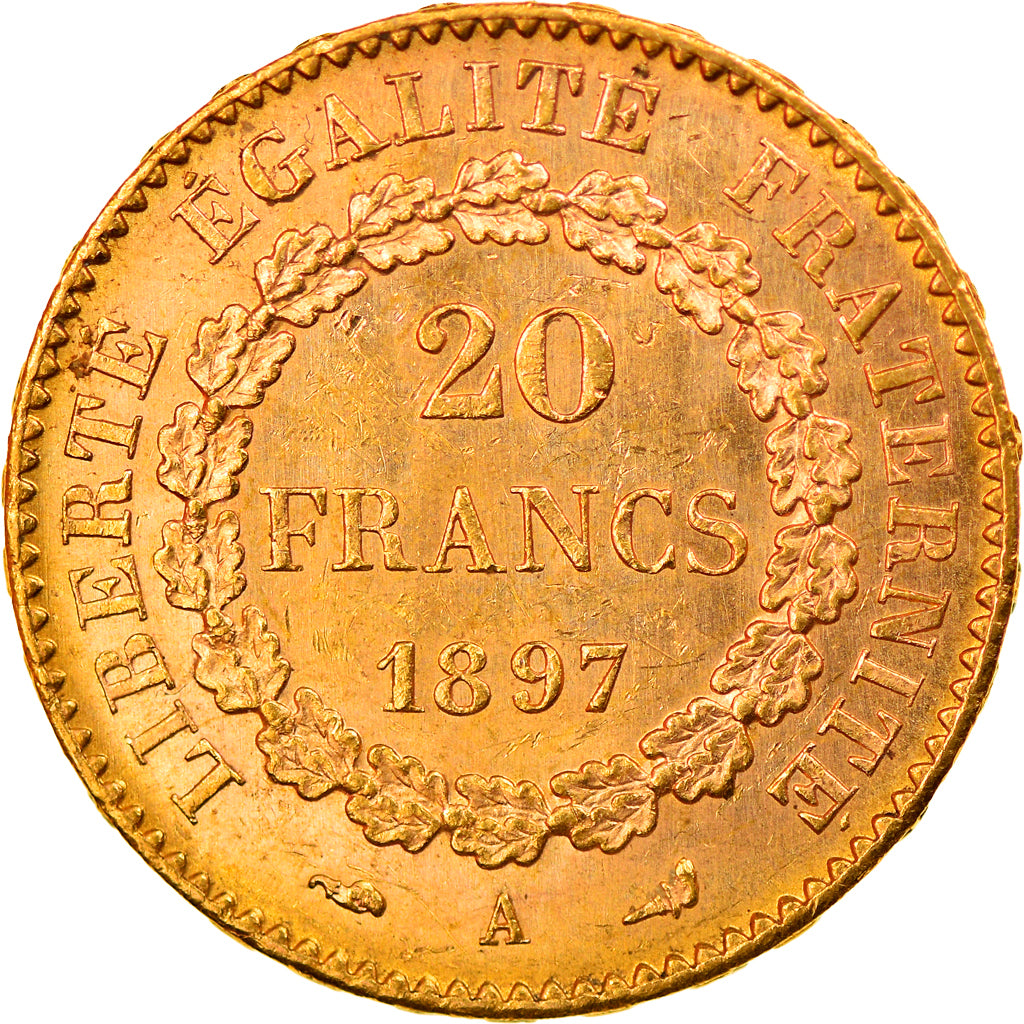 Moneda, Francia, Génie, 20 Francs, 1897, Paris, MBC+, Oro, KM:825, Gadoury:1063
