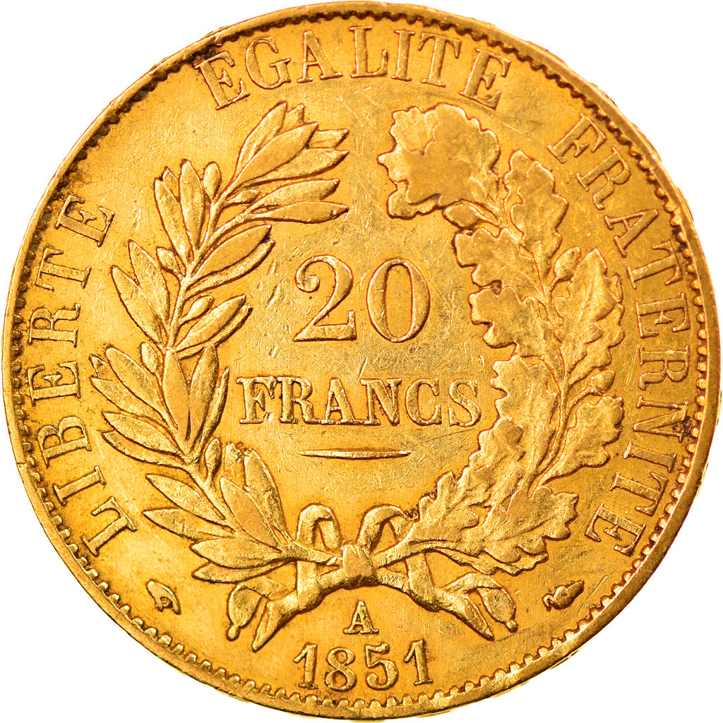 Moeda, França, Cérès, 20 Francs, 1851, Paris, AU(50-53), Dourado, KM:762