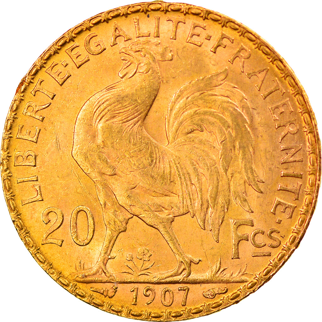 Moneta, Francja, Marianne, 20 Francs, 1907, Paris, AU(50-53), Złoto, KM:857