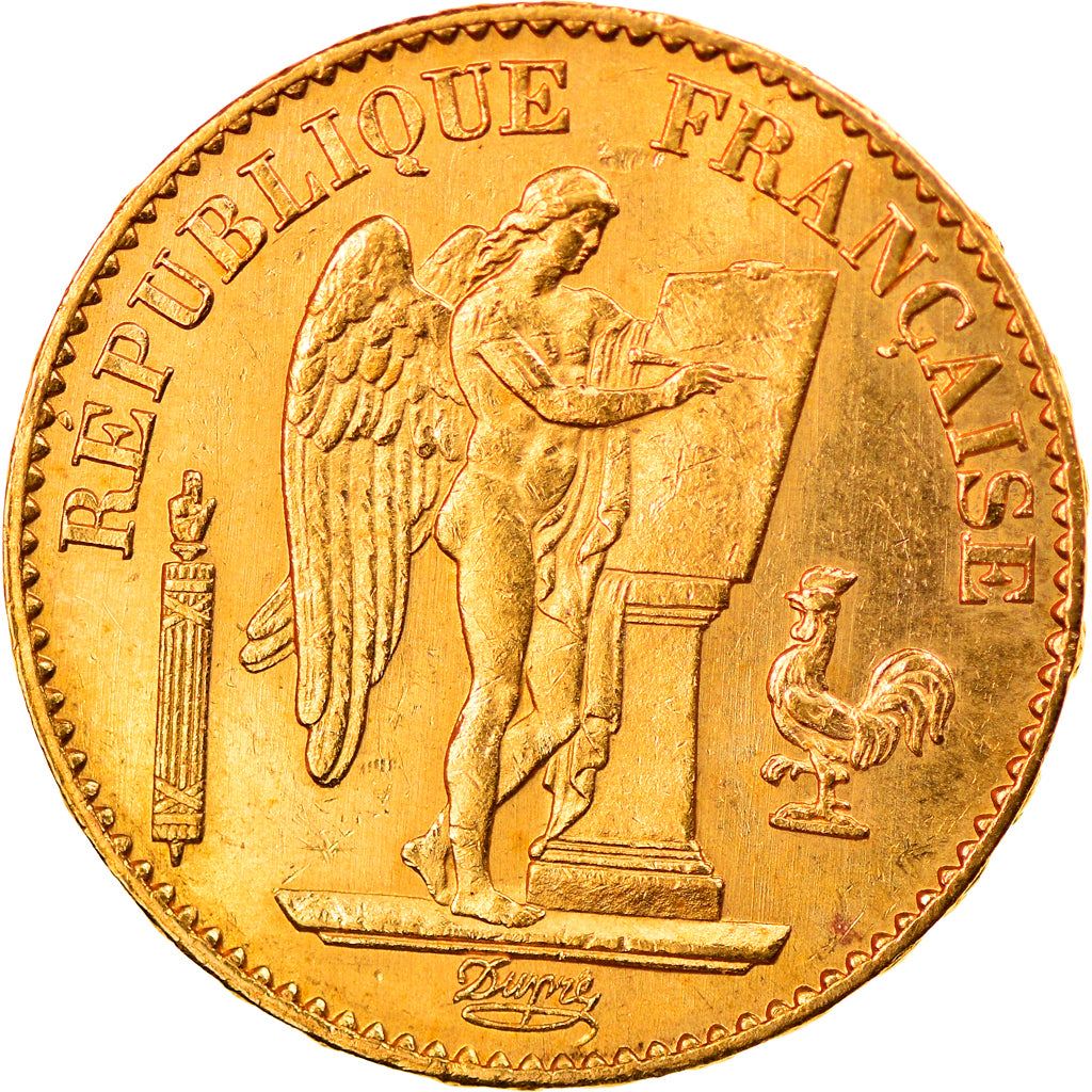 Moneta, Francja, Génie, 20 Francs, 1875, Paris, AU(55-58), Złoto, KM:825