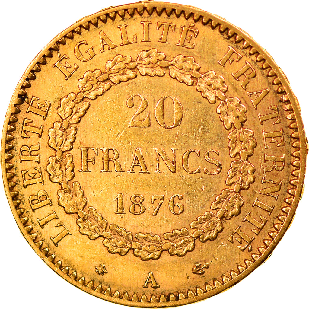 Moeda, França, Génie, 20 Francs, 1876, Paris, AU(50-53), Dourado, KM:825