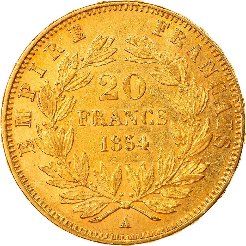 Moneta, Francia, Napoleon III, 20 Francs, 1854, Paris, BB+, Oro, KM:781.1