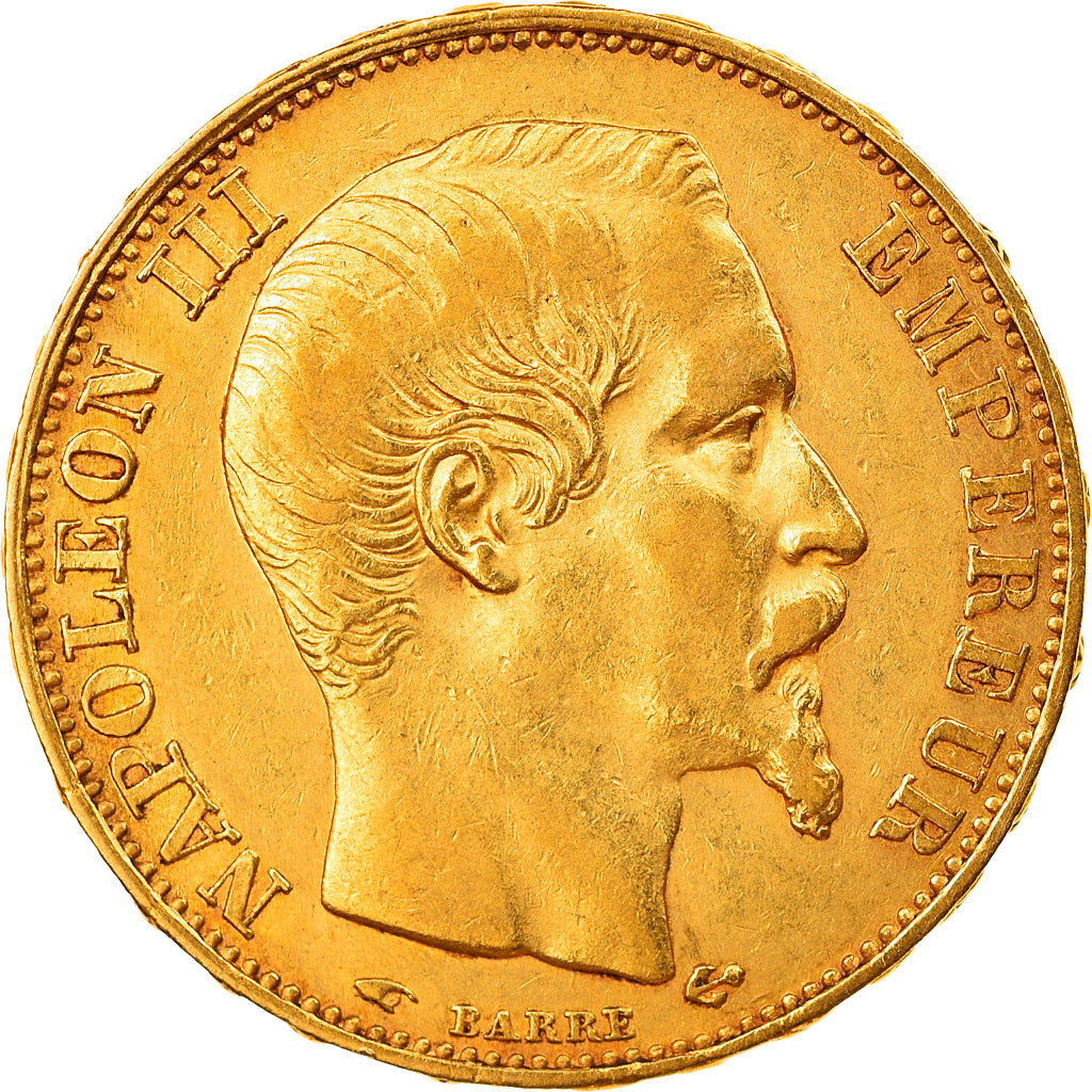 Moneda, Francia, Napoleon III, 20 Francs, 1858, Paris, MBC, Oro, KM:781.1