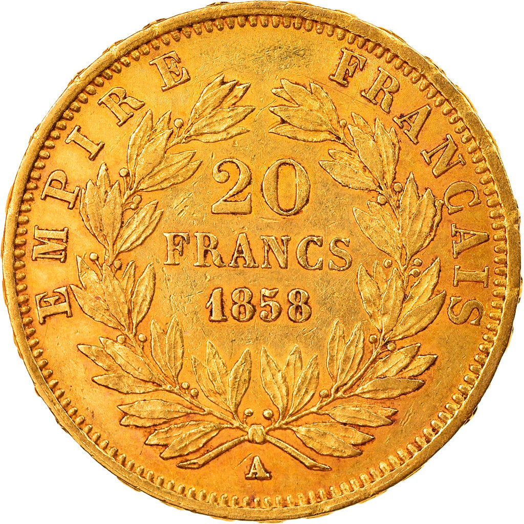 Coin, France, Napoleon III, 20 Francs, 1858, Paris, AU(50-53), Gold, KM:781.1