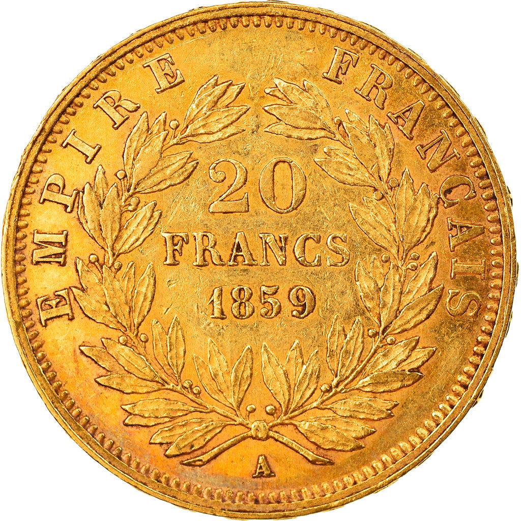 Munten, Frankrijk, Napoleon III, 20 Francs, 1859, Paris, ZF, Goud, KM:781.1