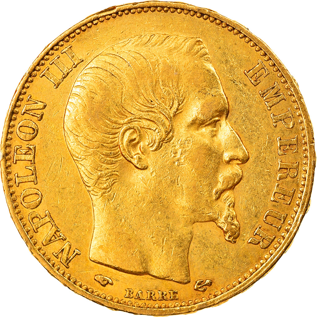 Moeda, França, Napoleon III, 20 Francs, 1859, Paris, AU(50-53), Dourado