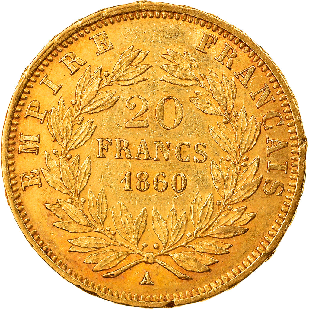 Munten, Frankrijk, Napoleon III, 20 Francs, 1860, Paris, ZF, Goud, KM:781.1