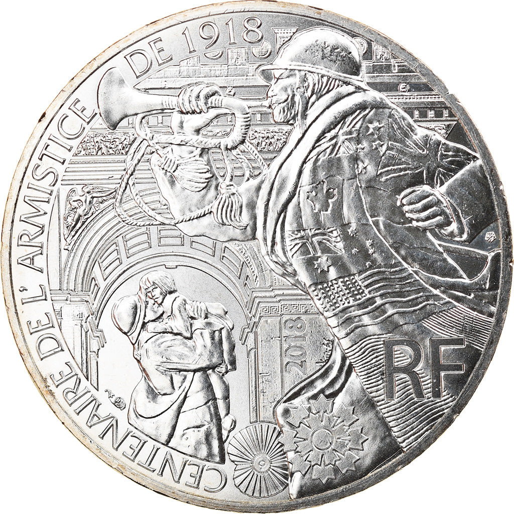 France, 10 Euro, Centenaire de l'Armistice, 2018, MS(63), Silver