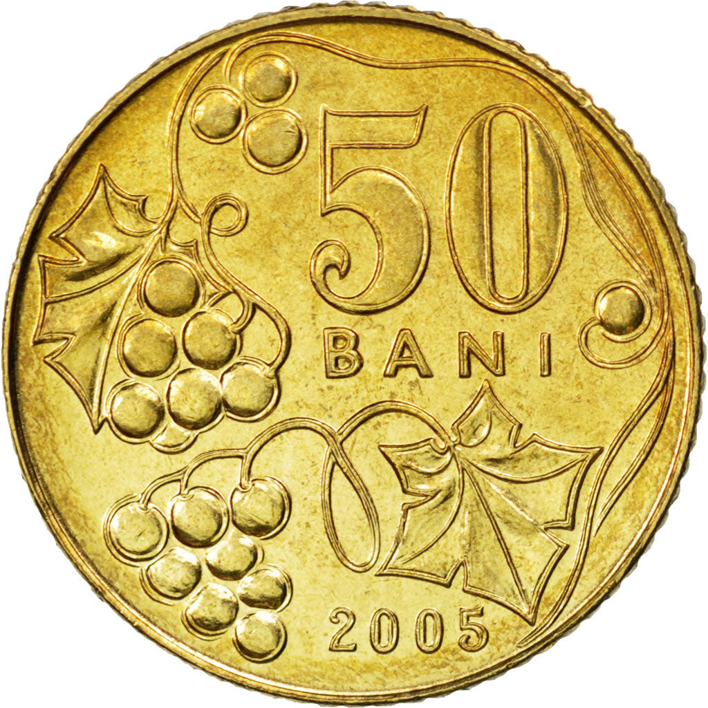 MOLDOVA, 50 Bani, 2005, KM #10, MS(63), Brass Clad Steel, 19, 3.11