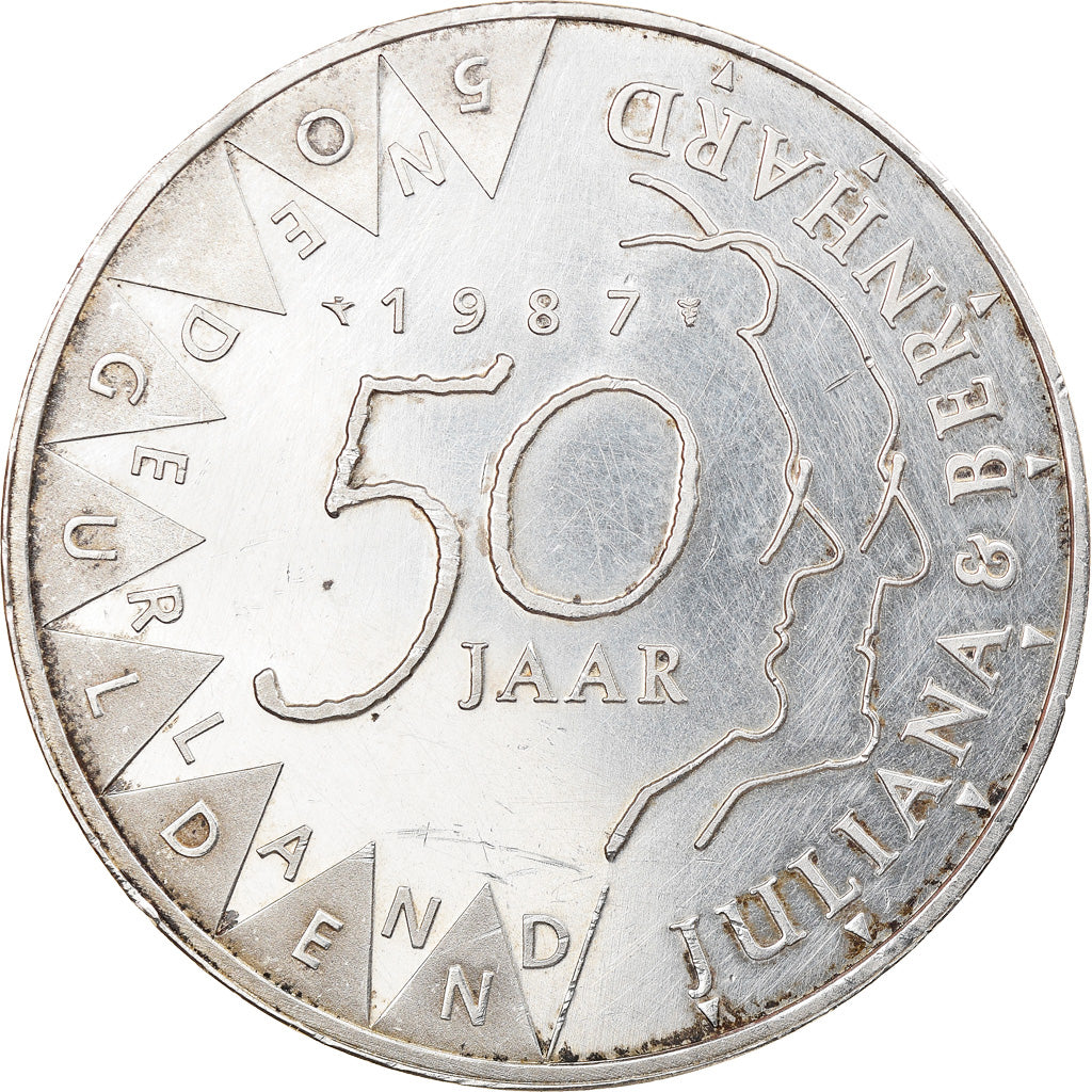Munten, Nederland, Beatrix, 50 Gulden, 1987, ZF+, Zilver, KM:209