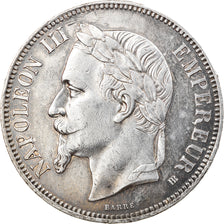 Moeda, França, Napoléon III, 5 Francs, 1869, Strasbourg, AU(50-53), Prata
