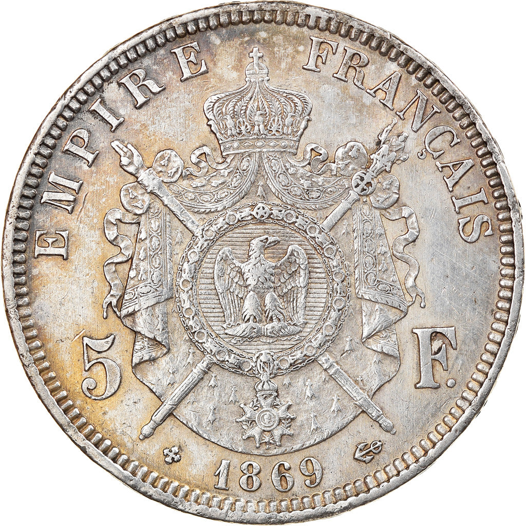 Moneta, Francia, Napoléon III, 5 Francs, 1869, Strasbourg, BB+, Argento