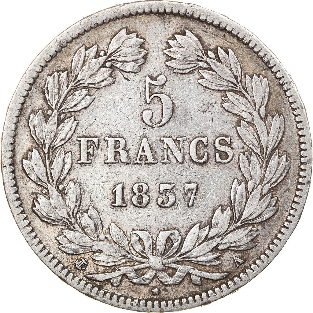 Coin, France, Louis-Philippe, 5 Francs, 1837, Paris, VF(30-35), Silver