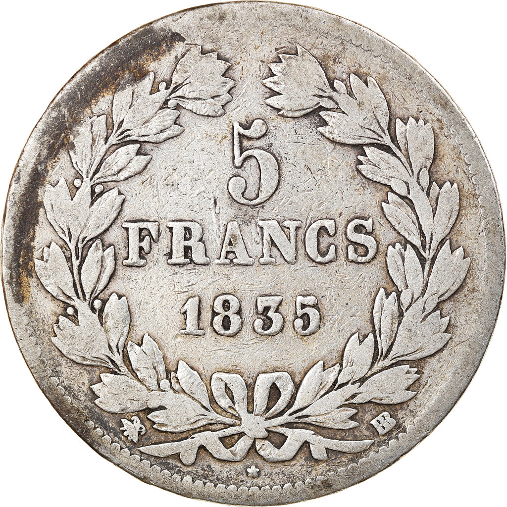 Coin, France, Louis-Philippe, 5 Francs, 1835, Strasbourg, VF(20-25), Silver