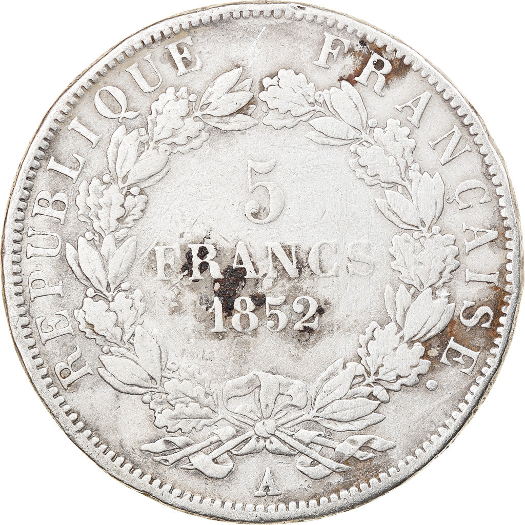 Munten, Frankrijk, Napoléon III, 5 Francs, 1852, Paris, ZG+, Zilver, KM:773.1