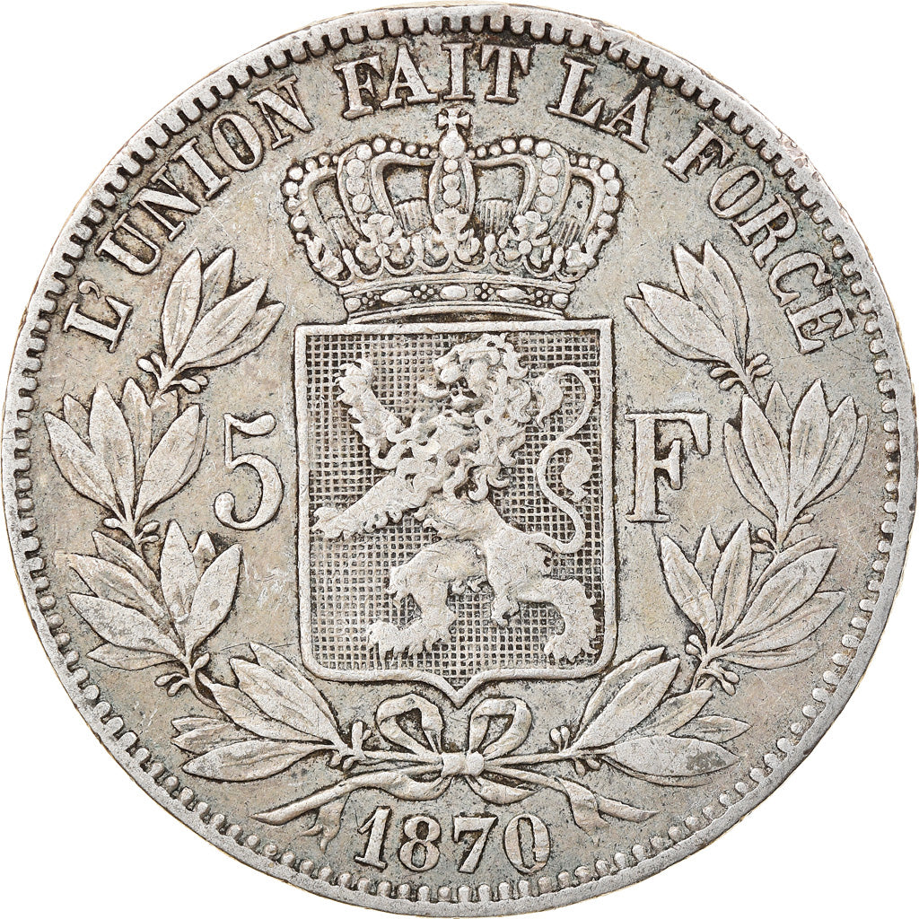 Coin, Belgium, Leopold II, 5 Francs, 5 Frank, 1870, VF(30-35), Silver, KM:24