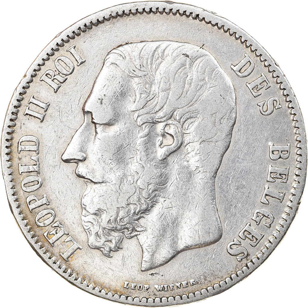 Münze, Belgien, Leopold II, 5 Francs, 5 Frank, 1869, S+, Silber, KM:24