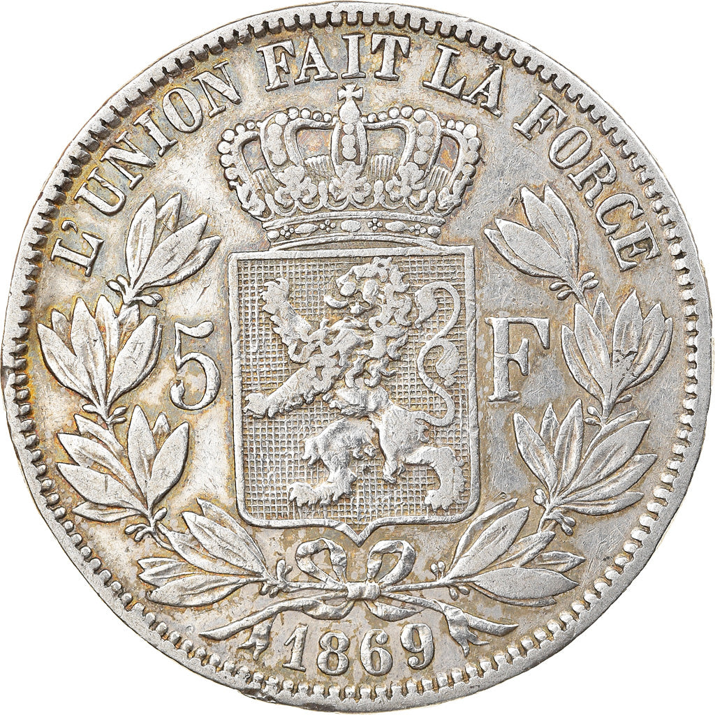 Münze, Belgien, Leopold II, 5 Francs, 5 Frank, 1869, S+, Silber, KM:24