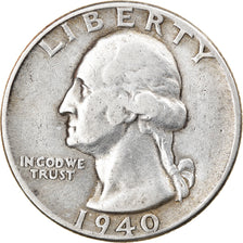 Coin, United States, Washington Quarter, 1940, Philadelphia, EF(40-45)