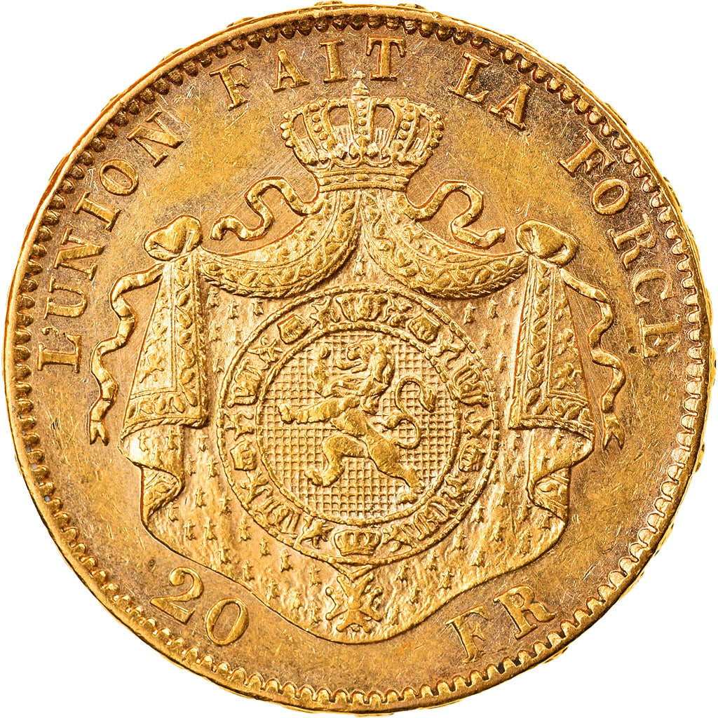 Coin, Belgium, Leopold II, 20 Francs, 20 Frank, 1877, AU(55-58), Gold, KM:37