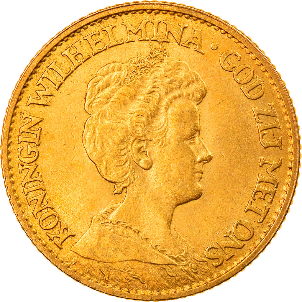 Moneta, Holandia, Wilhelmina I, 10 Gulden, 1912, AU(50-53), Złoto, KM:149