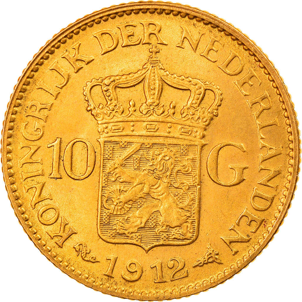 Moneta, Holandia, Wilhelmina I, 10 Gulden, 1912, AU(50-53), Złoto, KM:149