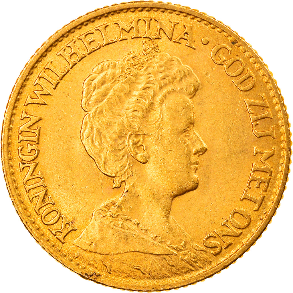 Coin, Netherlands, Wilhelmina I, 10 Gulden, 1913, AU(50-53), Gold, KM:149