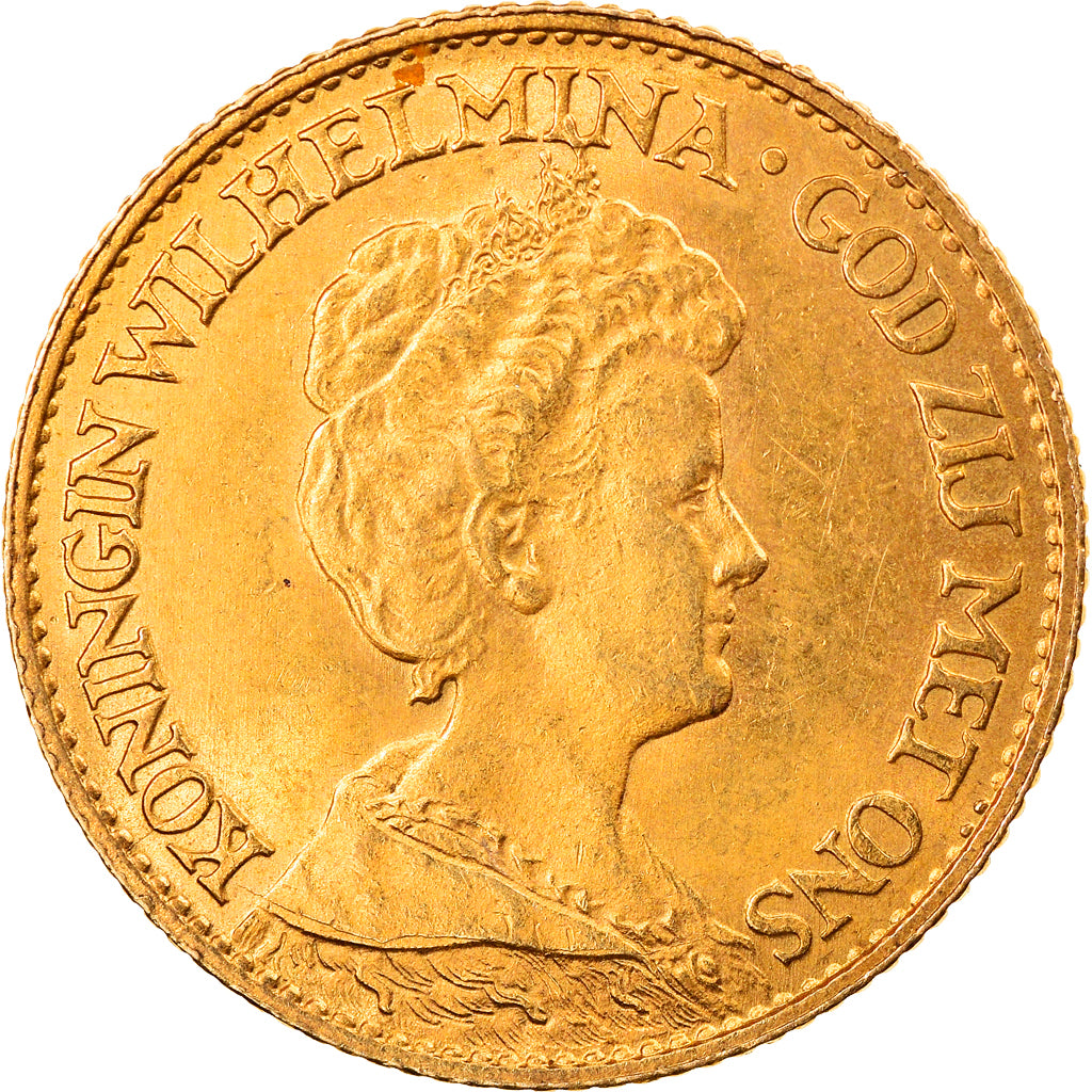 Coin, Netherlands, Wilhelmina I, 10 Gulden, 1917, AU(50-53), Gold, KM:149