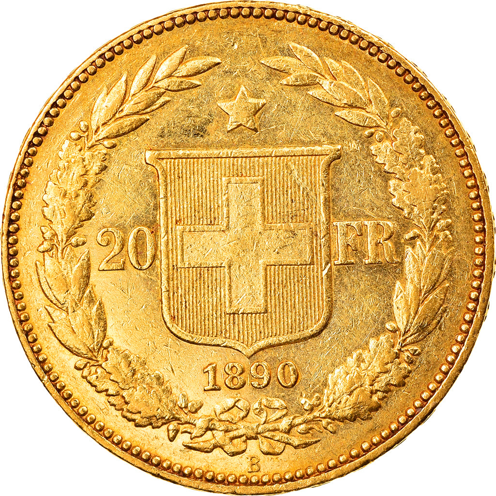 Coin, Switzerland, 20 Francs, 1890, Bern, AU(50-53), Gold, KM:31.3