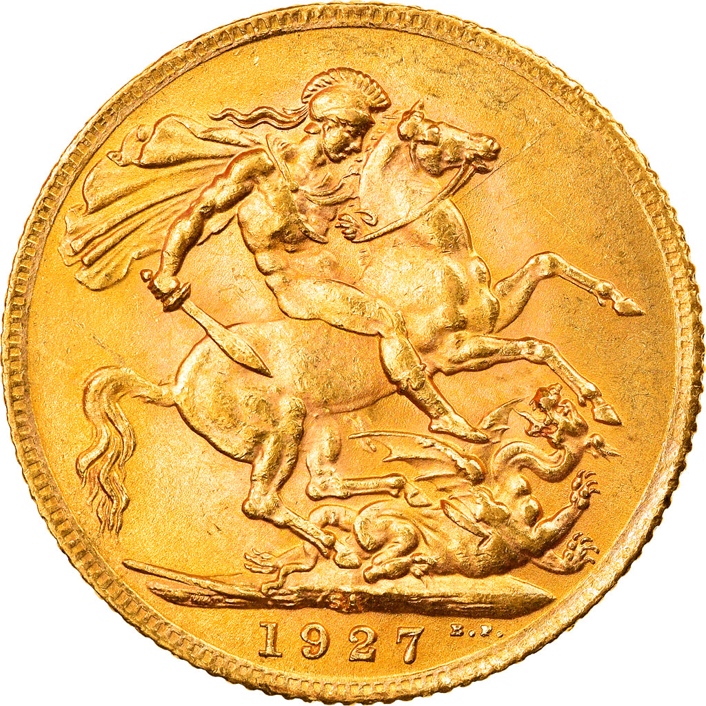 Moeda, África do Sul, George V, Sovereign, 1927, Pretoria, AU(55-58), Dourado