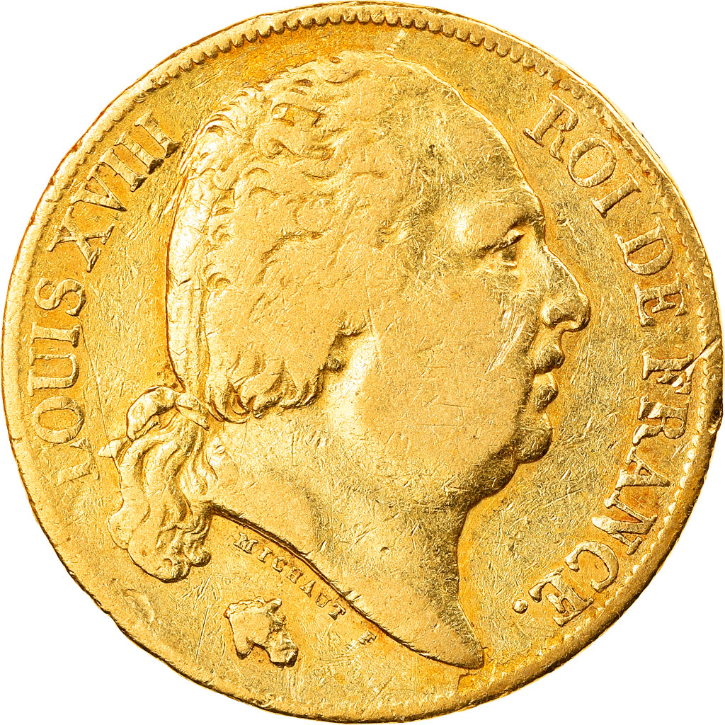 Coin, France, Louis XVIII, 20 Francs, 1818, Paris, VF(30-35), Gold