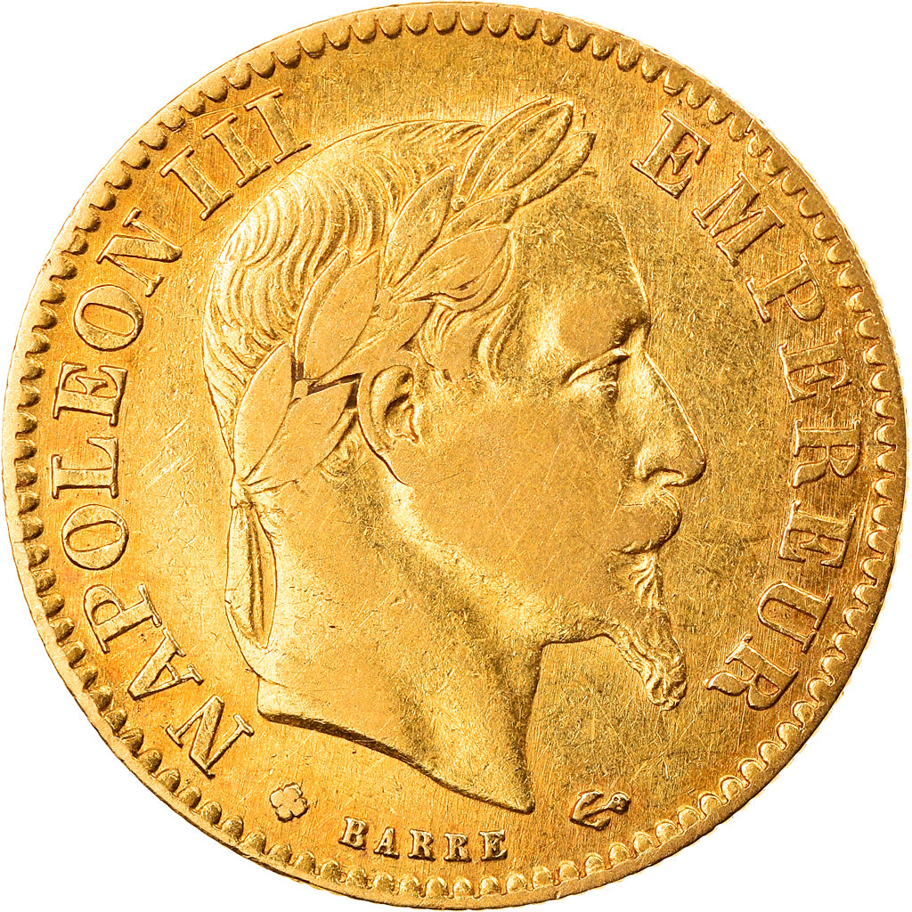 Coin, France, Napoleon III, 10 Francs, 1865, Strasbourg, EF(40-45), Gold