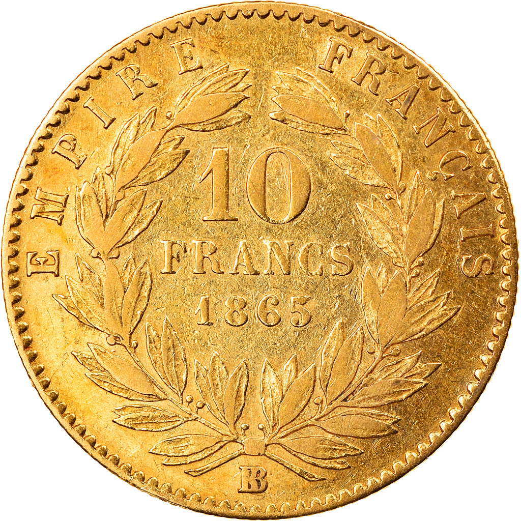 Coin, France, Napoleon III, 10 Francs, 1865, Strasbourg, EF(40-45), Gold