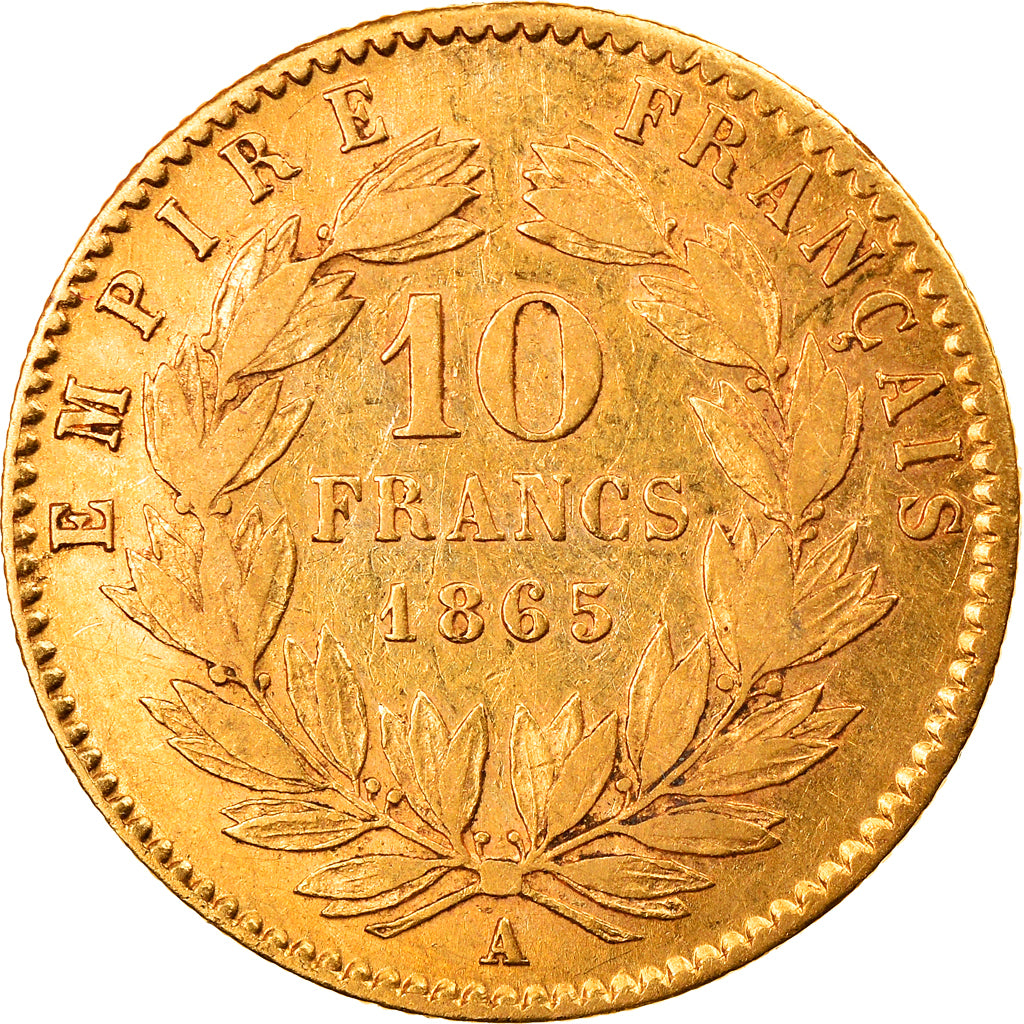 Coin, France, Napoleon III, 10 Francs, 1865, Paris, EF(40-45), Gold, KM:800.1