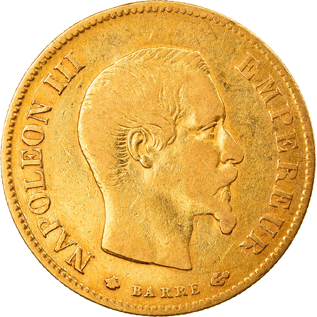 Moneda, Francia, Napoleon III, 10 Francs, 1859, Strasbourg, MBC, Oro, KM:784.2