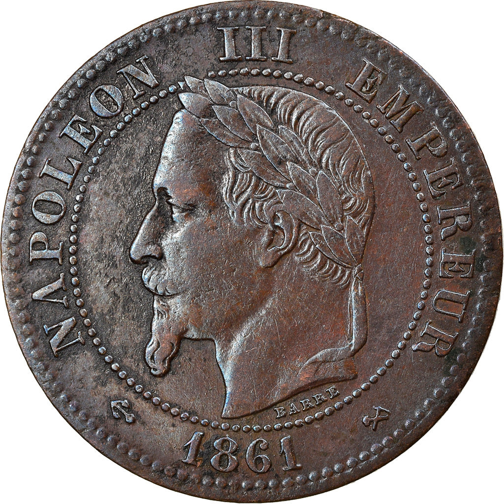 Coin, France, Napoleon III, 2 Centimes, 1861, Bordeaux, AU(50-53), Bronze
