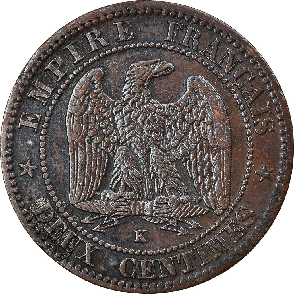 Coin, France, Napoleon III, 2 Centimes, 1861, Bordeaux, AU(50-53), Bronze