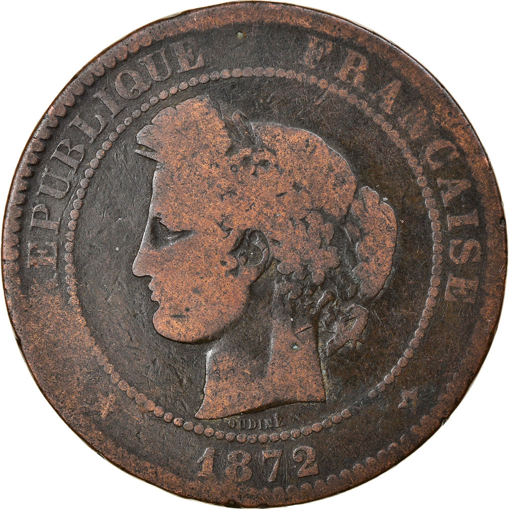 Moneta, Francia, Cérès, 10 Centimes, 1872, Bordeaux, B+, Bronzo, KM:815.2