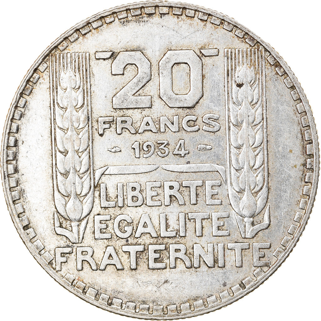 Munten, Frankrijk, Turin, 20 Francs, 1934, Paris, ZF+, Zilver, KM:879