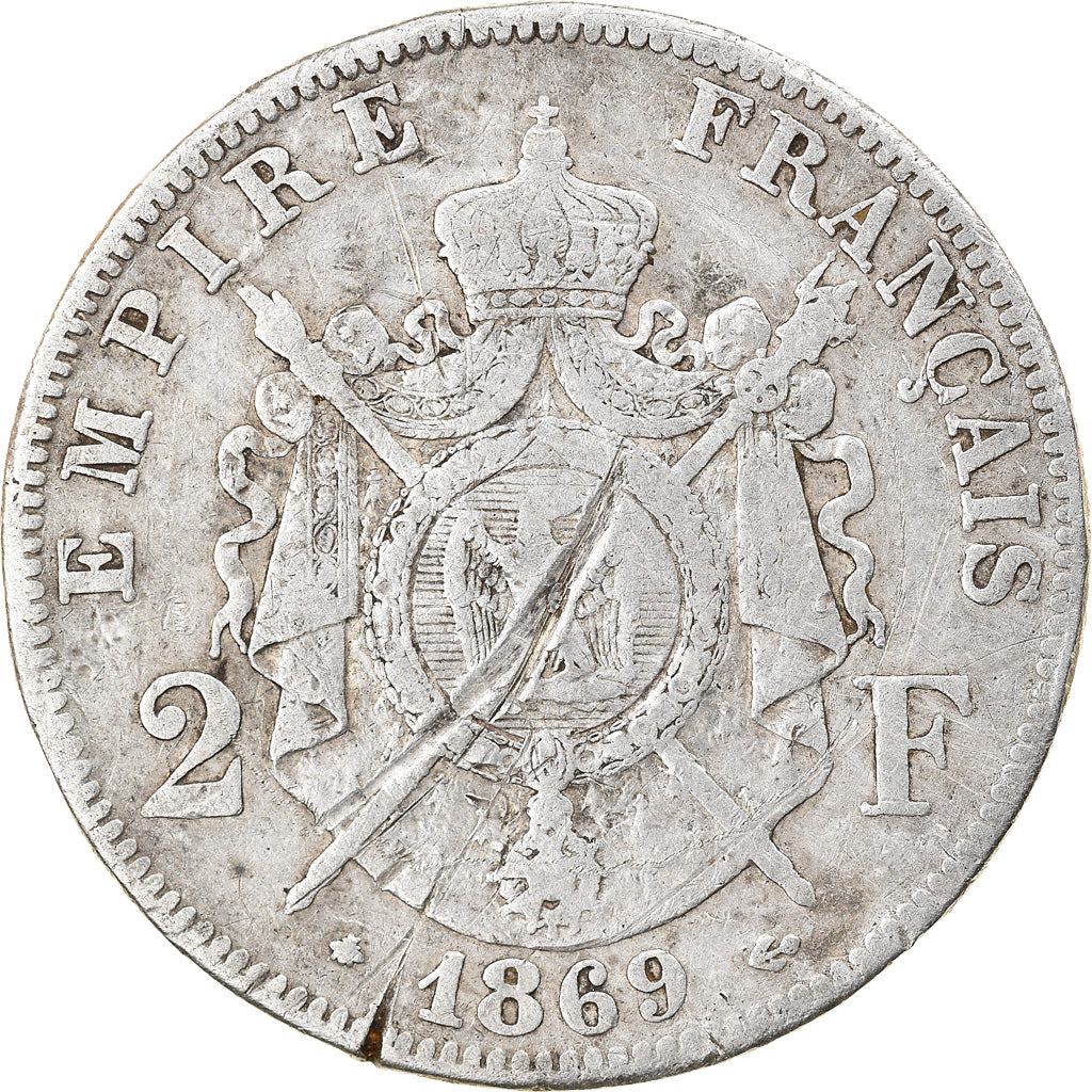 Coin, France, Napoleon III, 2 Francs, 1869, Paris, VF(20-25), Silver, KM:807.1