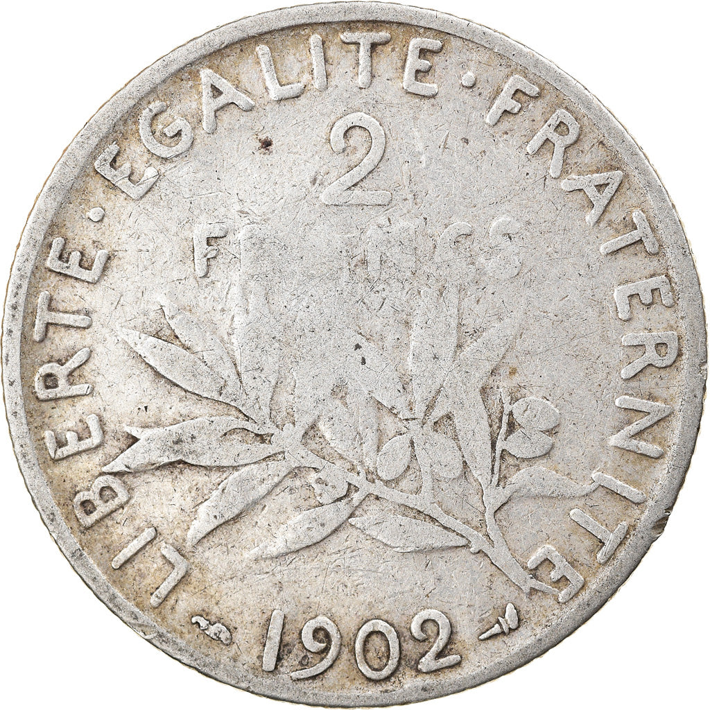 Moneta, Francia, Semeuse, 2 Francs, 1902, Paris, MB+, Argento, KM:845.1