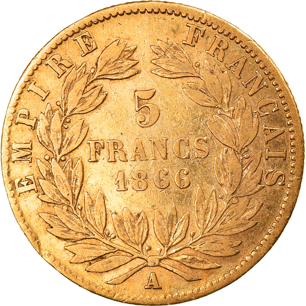 Moneda, Francia, Napoléon III, 5 Francs, 1866, Paris, MBC, Oro, KM:803.1