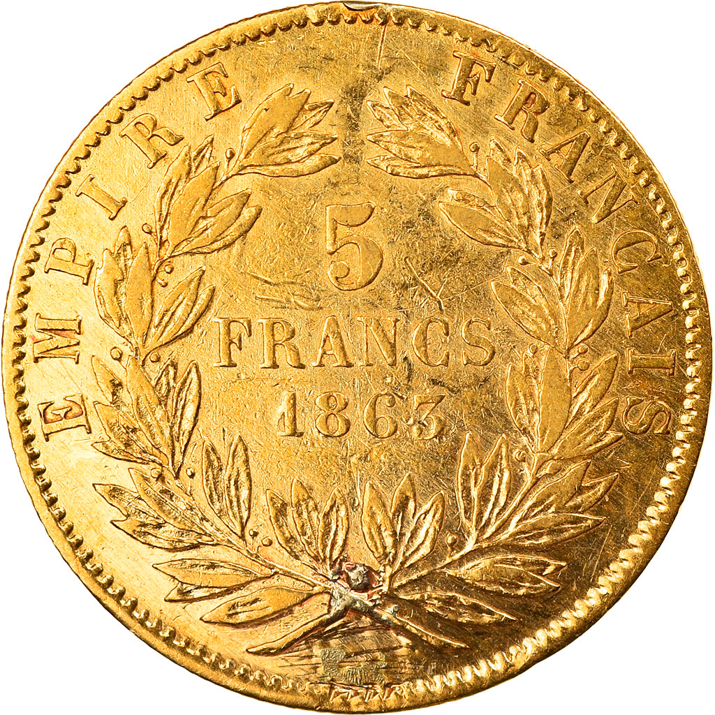 Moneta, Francja, Napoleon III, 5 Francs, 1863, VF(30-35), Złoto, Gadoury:1002