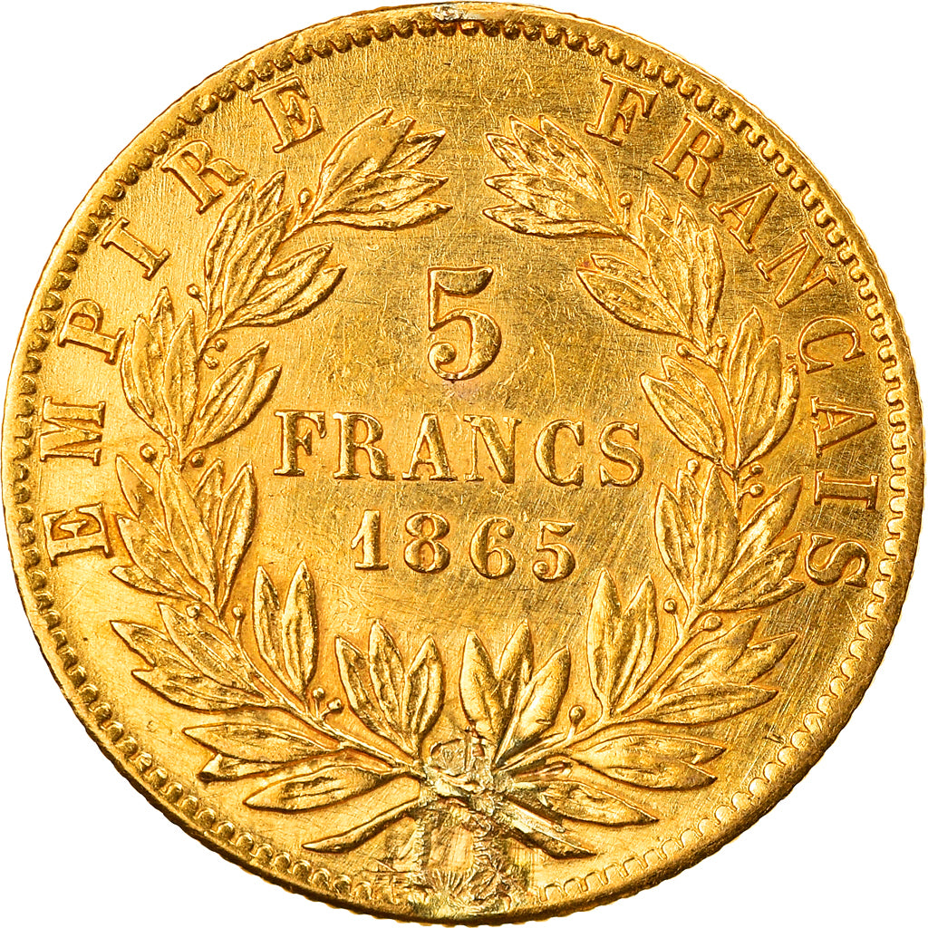 Munten, Frankrijk, Napoleon III, 5 Francs, 1865, FR+, Goud, Gadoury:1002