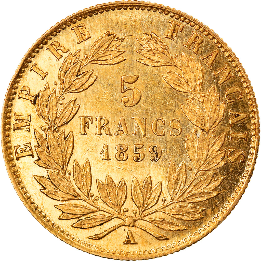 Moneta, Francia, Napoleon III, 5 Francs, 1859, Paris, BB+, Oro, KM:787.1