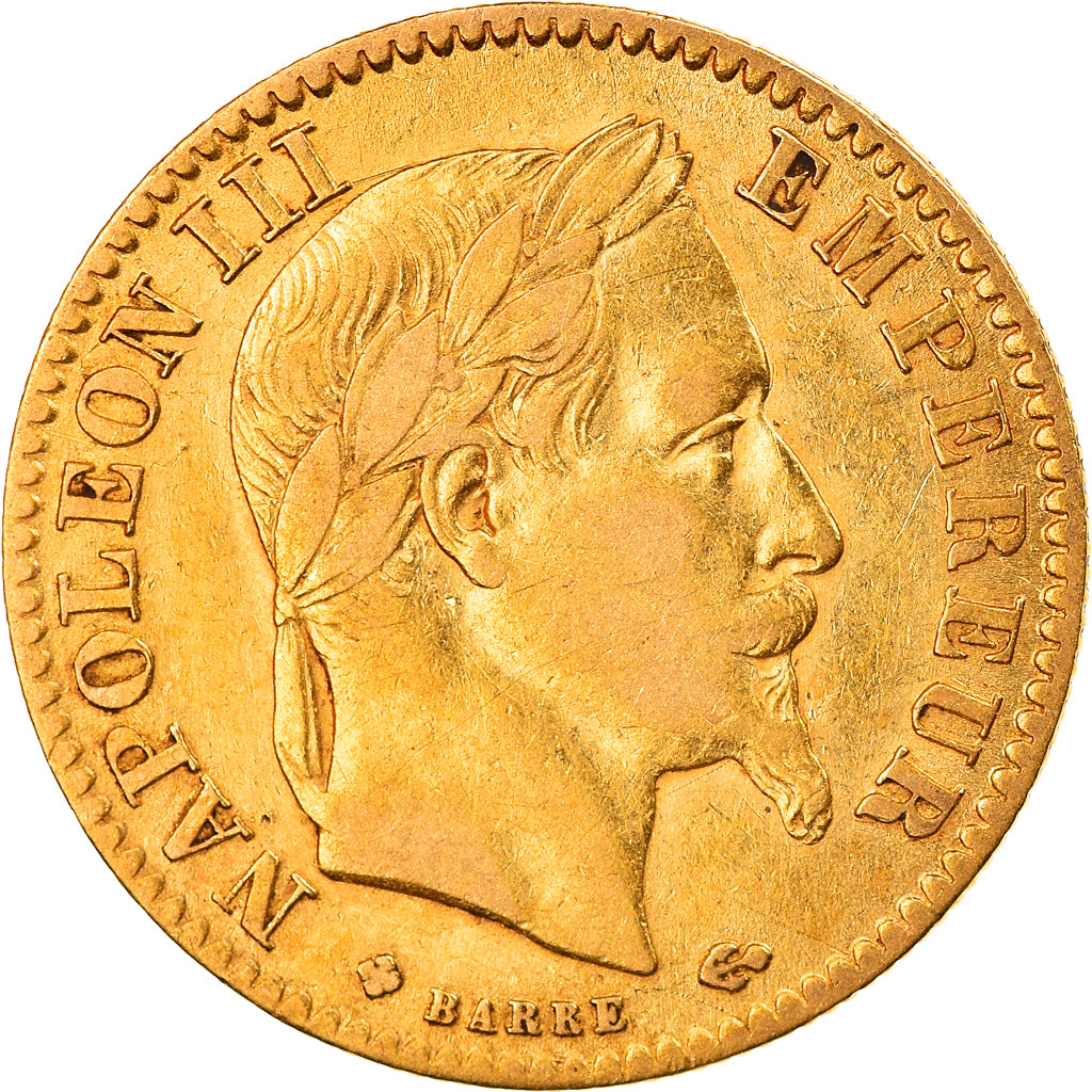 Moneta, Francja, Napoleon III, 10 Francs, 1866, Strasbourg, EF(40-45), Złoto